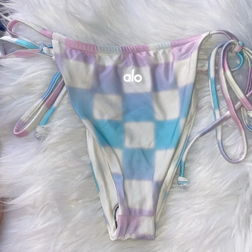 Frankie’s Bikinis x ALO Checkered Bikini Set Tatum Top sz L & Tia Bottom sz XL
